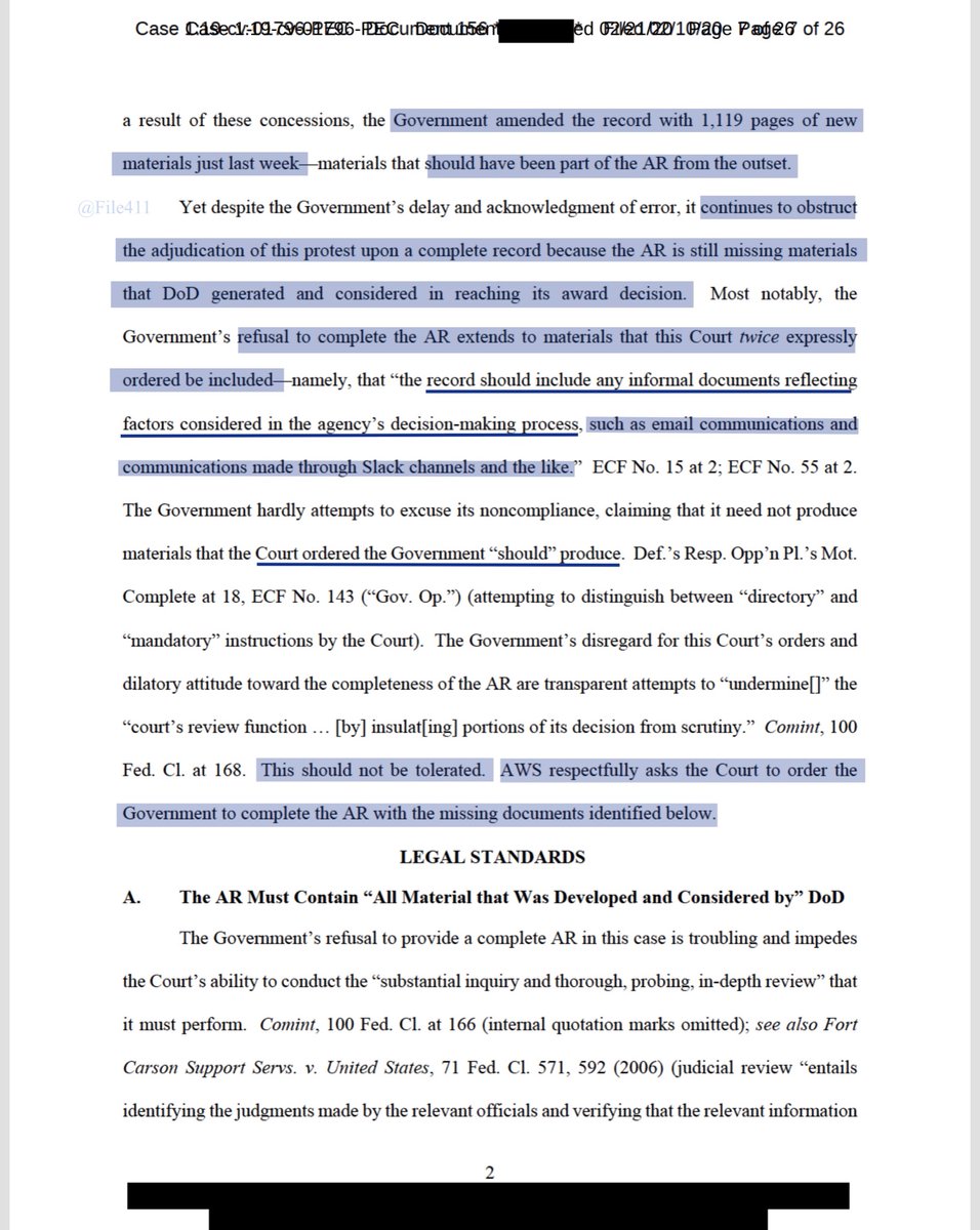 HOLY CRAP - AWS is not even trying to filter their contempt. And oddly I can actually see why.In their supplemental (redacted) filing they out right say the Government provided a “false certification” and has failed to comply with two court orders  https://drive.google.com/file/d/1zXOOt9swefR_GLVWJsMkV3jkOcAAw65q/view?usp=drivesdk