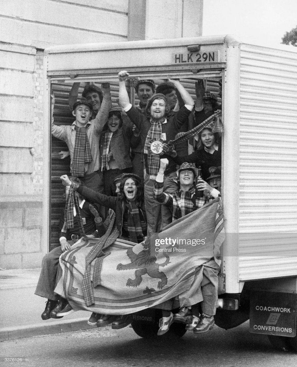 Scottish fans make their way to Wembley Stadium for the match against England in 1975. Because of a tube strike, they found alternative transportation.Photo by Central Press