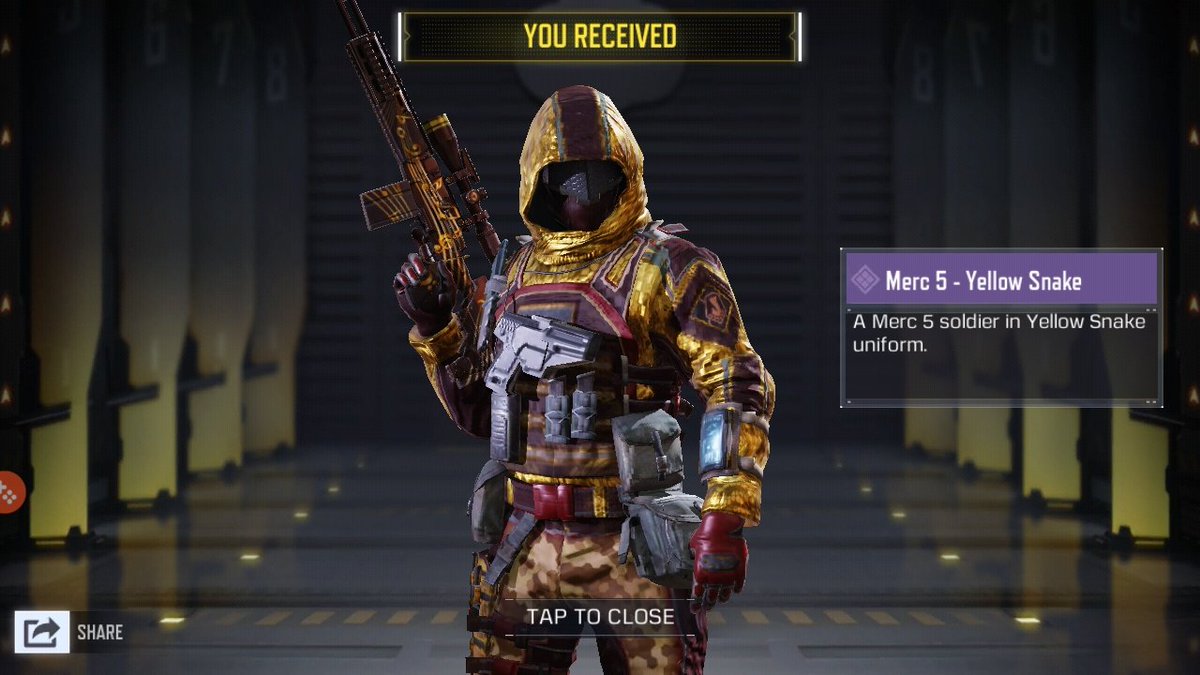 mizz_sweetpeach's tweet photo. Finallyyyyyyyy 😭😭😭😭
#CoDMobile 
#CallofDuty 
Live long in a match; +18, die early; -35 
I work hard for new clothes ! 🤩 #Master level ll #YellowSnake 🔥🔥🔥🔥
Chute, chopper and gear
I am complete https://t.co/7g6Io6tzEi