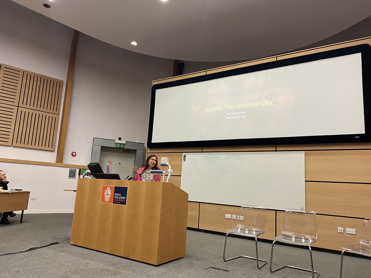 Alex_Khaleeli's tweet photo. Katrina Jurn and Hassan Syed (CIA Skype) now presenting on ‘Kerbala: The Universal City’ - looking at the universalism in the rites associated with the commemoration of Ashura in southern Iraq @CIWAS_RHUL https://t.co/o3v05fsTAe