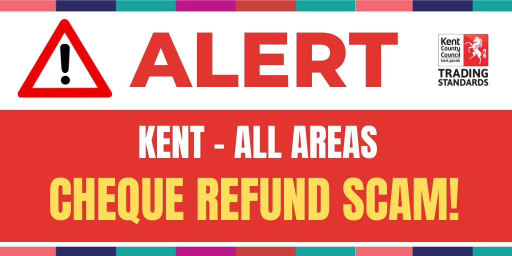 #Alert We have received reports that several residents in the Sittingbourne area have been sent fraudulent cheques drawn on companies like Sky, HMRC, etc. - supposedly for a refund due to overpayment. Read about this #scam and what to do: bit.ly/32fZlAd