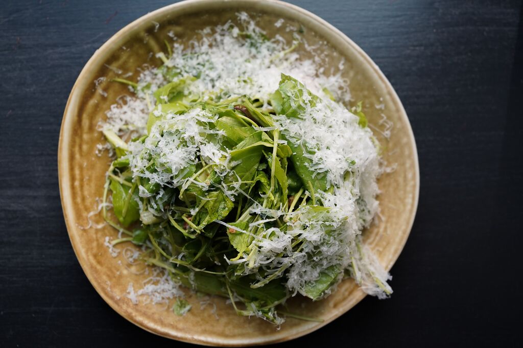 We're sneaky at incorporating our grill into our salad options, for example, our mixed lettuces comes with grilled cucumber, alongside apples, chevre, and sunflower crumble.