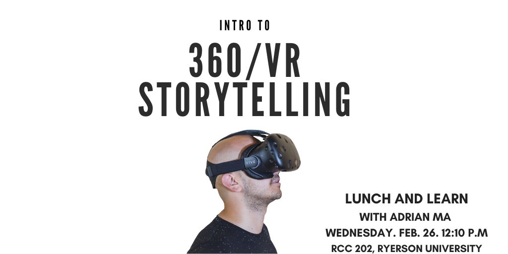 Interested in immersive video or 360 reporting? Join our lunch and learn with Prof. <a href="/AdrianMa/">Adrian Ma</a> on Wednesday! More info: facebook.com/events/2417193… @RSJnow <a href="/TorontoCAJ/">CAJ Toronto</a>