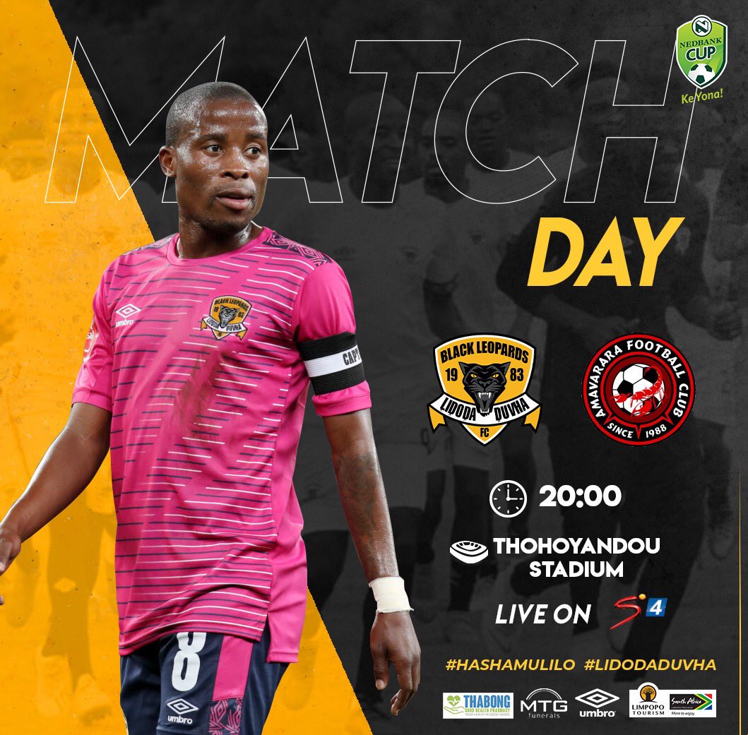 Realdj98's tweet photo. Join us at @YOLOLounge_QTN for the LIVE SCREENING of the NEDBANK CUP Last 16
@BlackLeopardsFC VS @AmavararaF

#KumnandeYolo https://t.co/MI96d1DLpL