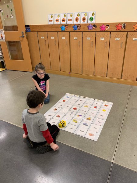 Indoor recess? No problem! We are learning coding AND reading CVC words!