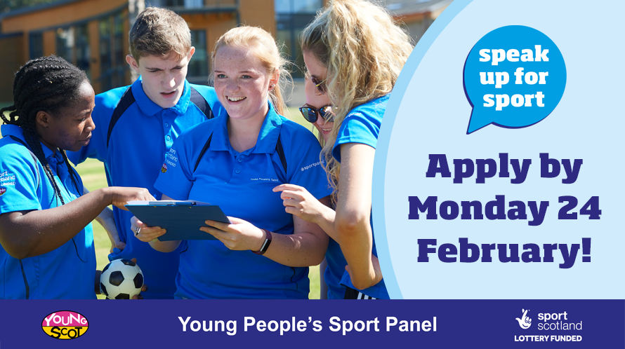 sportscotland's tweet photo. Don't miss out on the chance to apply for our next Young People's Sport Panel!

Applications close at 10pm tomorrow.

Find out more at https://t.co/D1hoWYdWqH https://t.co/PtPak5pN3b
