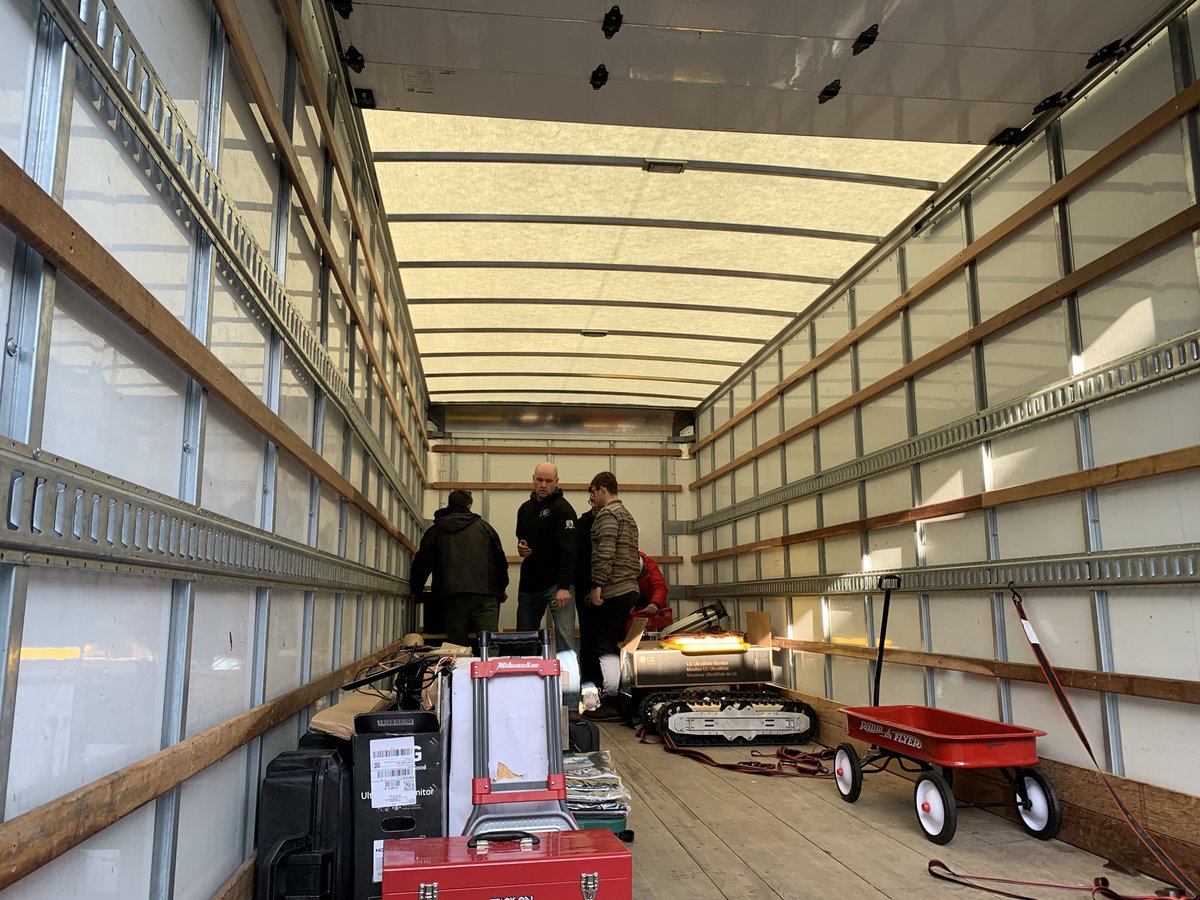 crheckman's tweet photo. ⁦@BoulderMarble⁩ loading the truck for our first run at the ⁦@DARPA⁩ #SubTChallenge Urban circuit. https://t.co/oQPoNyjaNU