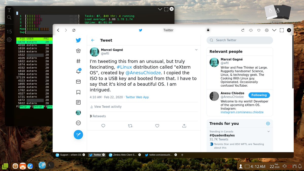wftl's tweet photo. Here's a screenshot of my last tweet taken from the eXtern OS #Linux desktop. Gorgeous! Check out https://t.co/zafNtLQxyL if you're curious. @AnesuChiodze https://t.co/CIeKMcUKoC