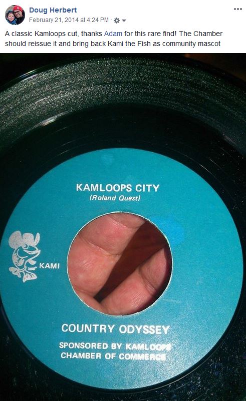 DHerbertCBC's tweet image. 5 years ago I called on the @KamloopsChamber to bring back Kami the Fish (on fb so the request wasn't all that serious) and they eventually did....a few years later. Will "#Kamloops City" be brought back as a community theme song soon? I'm hoping so! #Vinyl #45record #Memories