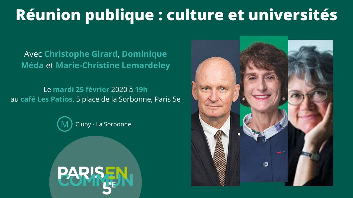 MCLemardeley's tweet photo. 🎨🎭 Mardi, #Pari5, discutons de notre bilan, de nos projets @parisencommun et du lien avec les universités - avec Dominique Meda × @cgirard. 💚 #Paris2020 #Hidalgo2020 https://t.co/pRusIYE26A