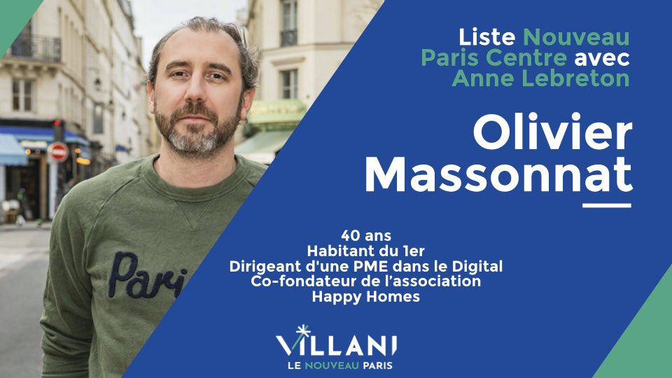 ➡️ Découvrez nos colistiers ! <a href="/omassonnat/">Olivier Massonnat</a>, 40 ans, entrepreneur et habitant du 1er 👏🏻 #NouveauParis #ParisCentre #Municipales2020