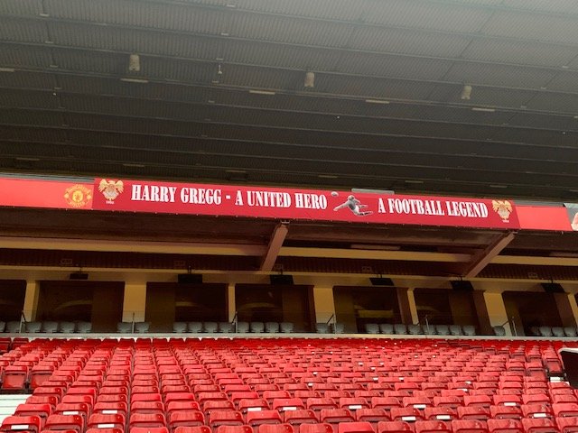 Our fans tribute banner for Harry Gregg is now up in Old Trafford ahead of Sundays <a href="/ManUtd/">Manchester United</a> #mufc game.
A special surfer flag paying tribute to Harry will also be used as the teams line up.