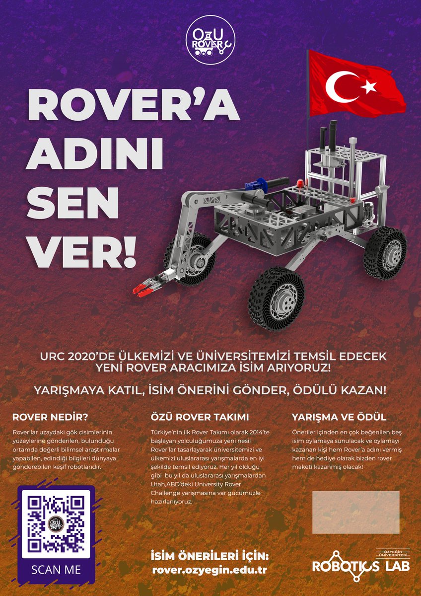 Türkiye'nin ilk Rover takımı olarak 2014 yılında çıktığımız yolculuğa hız kesmeden devam ediyoruz. Yeni nesil Rover'lar tasarlayarak, Amerika'da gerçekleşecek olan "University Rover Challenge" adlı yarışmada üniversitemizi ve ülkemizi başarı ile temsil etmeyi amaçlıyoruz.