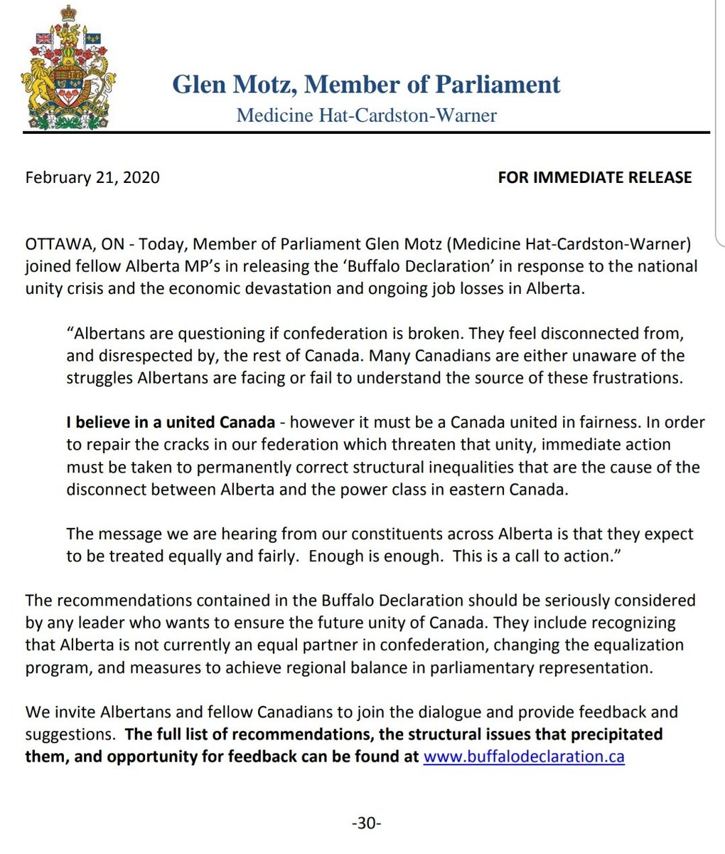 JeremyAppel1025's tweet image. Medicine Hat-Cardston-Warner MP Glen Motz has released a statement on his support for the Buffalo Declaration. 

Unclear if he&apos;ll have further media availability today #medhat #BuffaloDeclaration