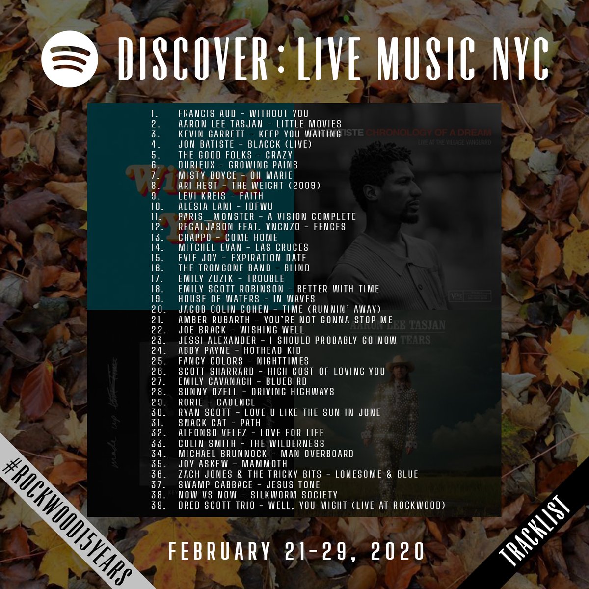 For our final #Rockwood15Years Spotify playlist, we feature 39 songs, both old &amp; new by <a href="/FrancisAudMusic/">Francis Aud</a> <a href="/aaronleetasjan1/">Aaron Lee Tasjan</a> <a href="/KevinOGarrett/">Kevin Garrett</a> <a href="/JonBatiste/">jon batiste</a> <a href="/thegoodfolks_/">The Good Folks</a> @durieuxmusic <a href="/mistyboyce/">Misty Boyce</a> &amp; more!
.
🎶 Follow our <a href="/Spotify/">Spotify</a> playlist ft. acts playing #Rockwood in the next 10 days!