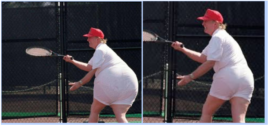 TheFakeDonaldJ3's tweet photo. I was playing some tennis after a hard day's work in the West Wing because I am an athlete, probably one of the greatest athletes in history, and the LEFT WING MEDIA decided they would make MORE FAKE NEWS and distort my body image. DESPICABLE. CORRUPT. PATHETIC. #FAKENEWS https://t.co/9gRes0Faq0