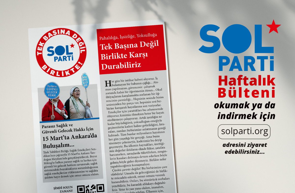 solpartibilgi's tweet photo. Pahalılığa, İşsizliğe, Yoksulluğa Tek Başına Değil #Birlikte Karşı Durabiliriz.

#SOLParti haftalık bülten ayında. Bu haftaki sayımıza aşağıdaki linkten ulaşabilirsiniz. 
https://t.co/l7sqocCgbP https://t.co/yTejeQrzks