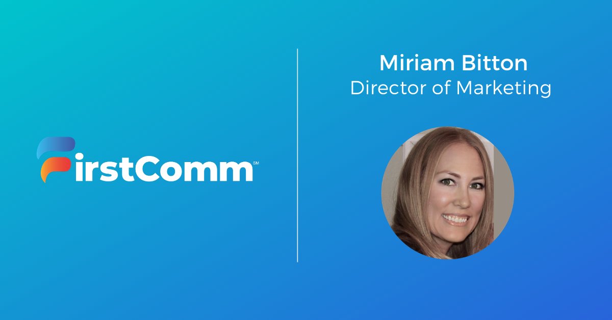 FirstCommLLC's tweet photo. FirstComm is excited to announce its #hiring of Miriam as the newest addition to our Product Development & Marketing team.
As our Director of Marketing, Miriamโs position will be crucial in aligning our business #strategy and objectives. #firstcomm #growingteam #Marketing https://t.co/tPVbleFHuU