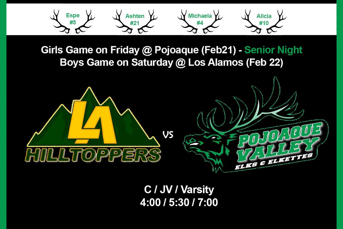 District Basketball Games against Los Alamos!

Girls play tonight at Pojoaque
Boys play on tomorrow at Los Alamos
It is also the girls senior night.