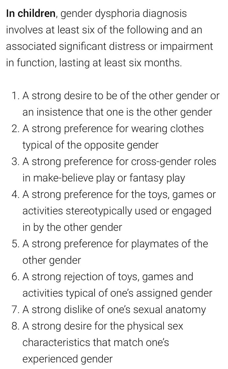 1. DIAGNOSTIC CRITERIA: CHILDREN: Diagnosis for children requires, per the attached, “six of the following and an associated significant distress or impairment in function, lasting at least six months.” 6 of the 8 diagnostic criteria are arbitrary, sexist nonsense. They 2/14