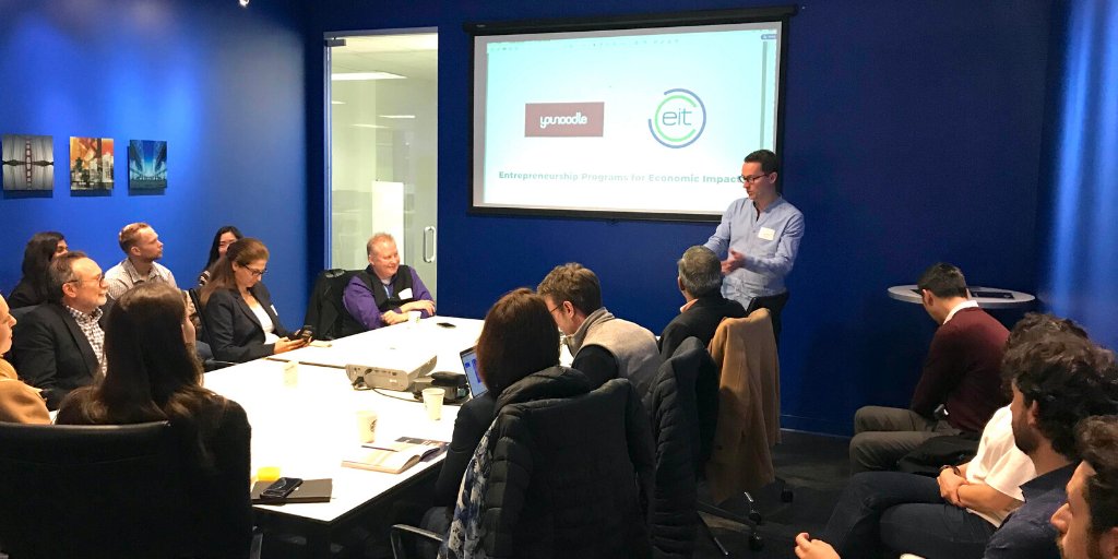 YouNoodle's tweet photo. Last week our very own @tkolind  discussing at the @EITeu  talk in #SanFrancisco about the École Polytechnique research and how Europe should stop copying #SiliconValley. 
It's time for innovation! 💪💡 https://t.co/1WjK8FDmkA