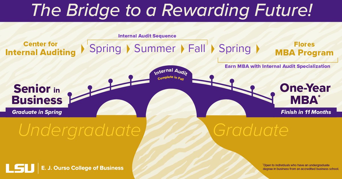 Start your journey to a rewarding future by enrolling in the LSU Center for Internal Auditing Program. It only takes 11 additional months to earn an MBA with an internal audit specialization