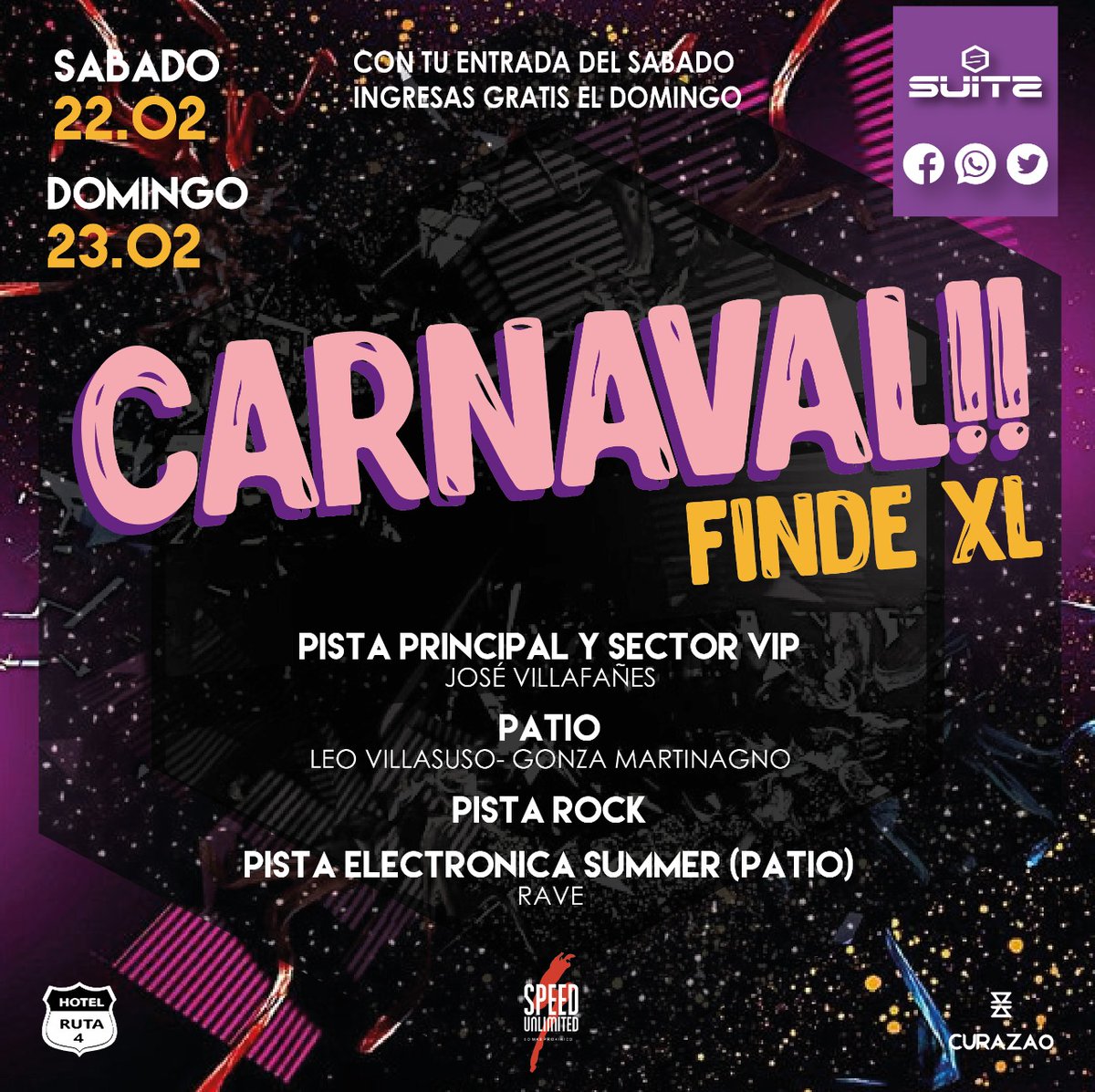 Hola amigos. Después de una bomba de finde, les comentamos que estamos preparando una fiesta muy bonita para ustedes ! #FIESTACARNAVALERA .. SÁBADO Y DOMINGO.. CON LA ENTRADA DEL SÁBADO  ( ingresas el domingo) Los esperamos a todos !