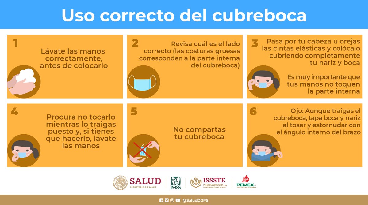 SaludDGPSP's tweet photo. ¡Importante! El uso del cubreboca es individual y no es reutilizable, sigue las intrucciones para la colocación, retiro y desecho, de ello dependerá la protecci��n que brinde. 😷 https://t.co/DWaSGRAciL