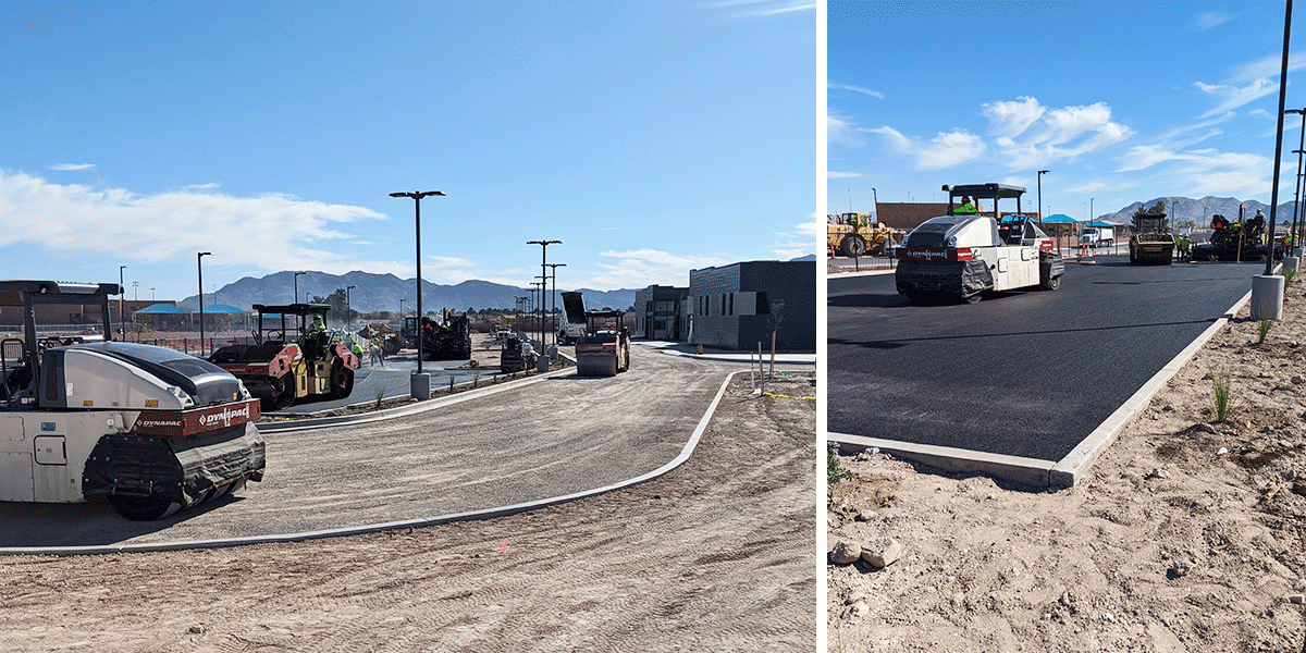DCBuildingGroup's tweet photo. Construction Update 🚧: Paving is underway for the new @CoralAcademyLV Nellis campus.
#progressphotos #constructionupdate #caslv #charterschool #vegas #nellisAFB #buildwithdcbg https://t.co/wmG37XMhSK
