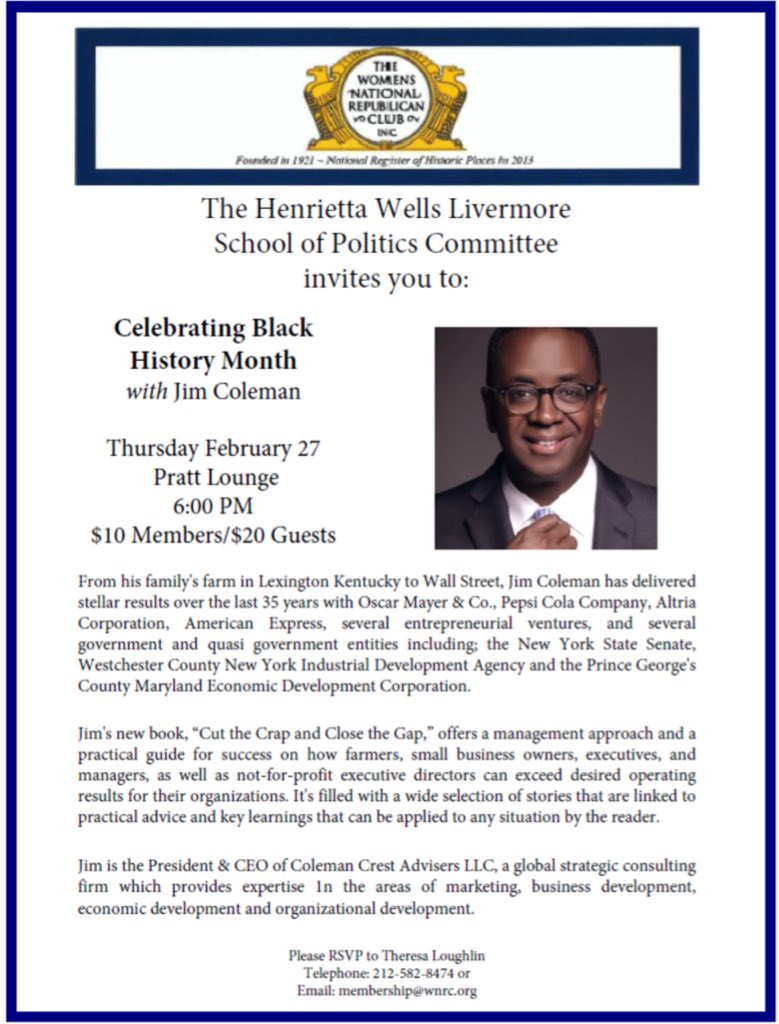 Join us on Thursday, February 27 to celebrate Black History Month with Jim Coleman! $10 Members $20 Non-Members To come to this event, please RSVP to WNRC Membership Services: Email: membership@wnrc.org Phone: 212-582-8474 We look forward to seeing you there!