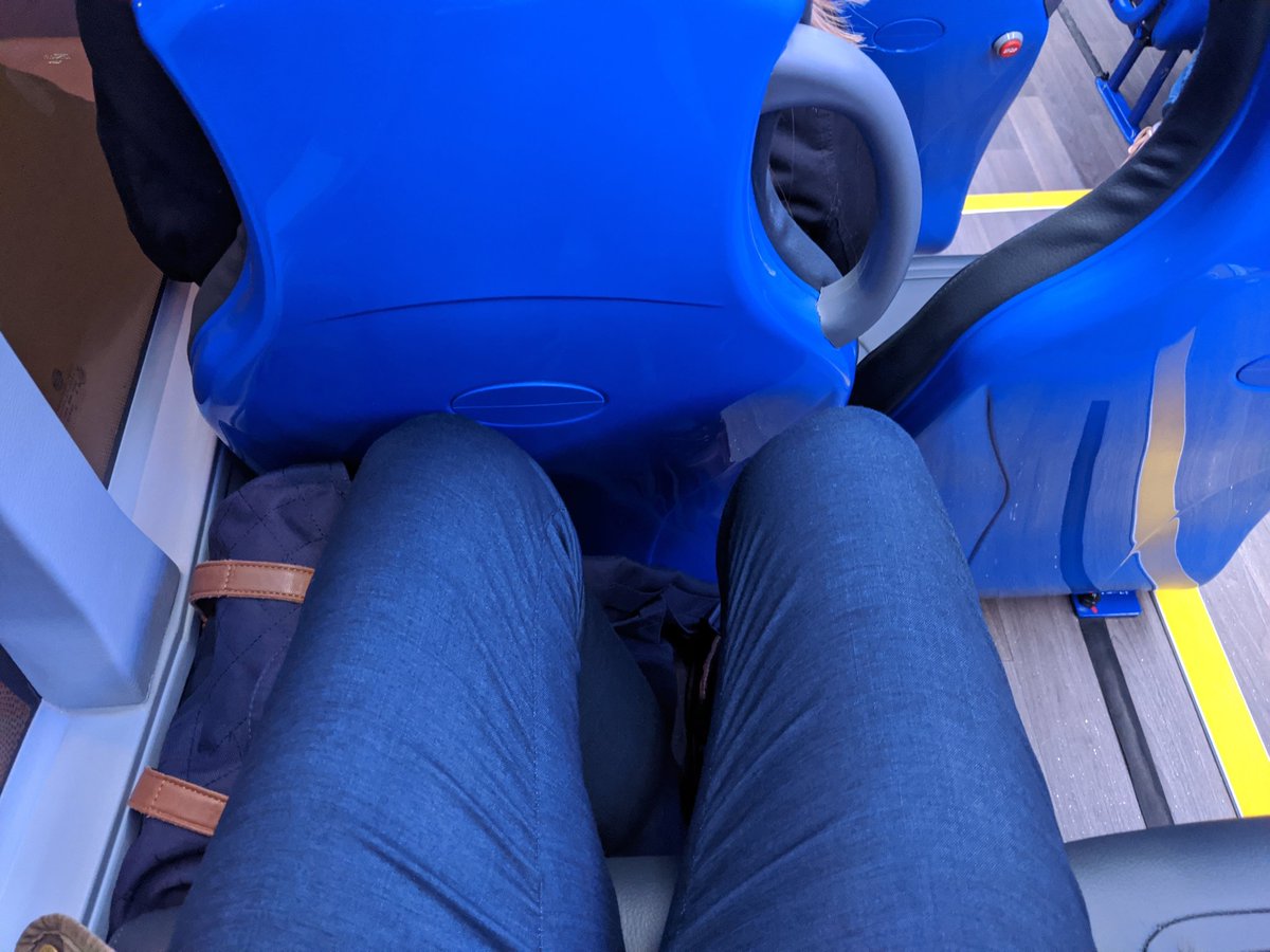 onceunited's tweet photo. Let's talk #design and the lack of a #humancentred approach! Remove space for those that require extra accessible seating by adding two chairs! Place stop buttons at knee height! And removed space in front of seats to pack more in!  @cambridgebusway https://t.co/dLQj9vtOaA