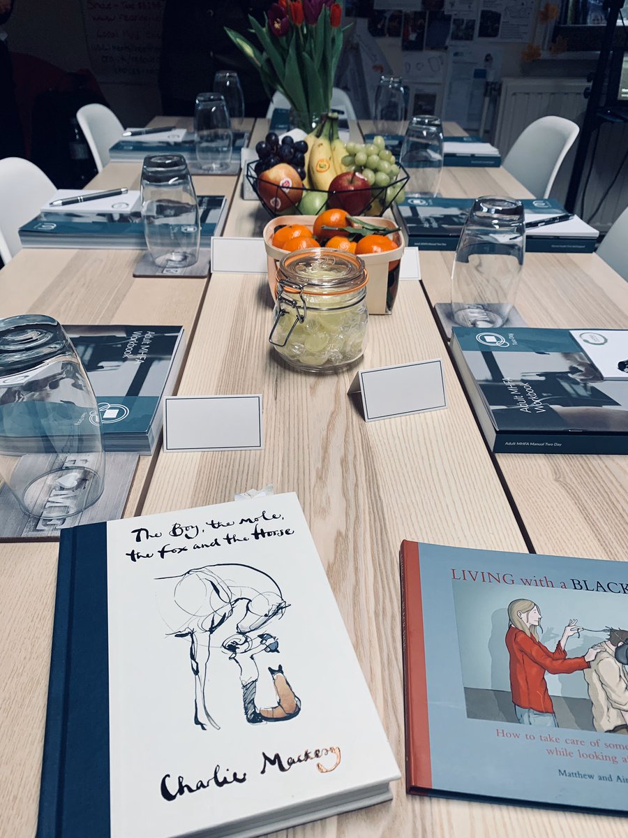 for_aspire's tweet photo. Day 1 of the @MHFAEngland #mentalhealthfirstaid course today at my own venue in #Northampton. I love to have a few materials available for delegates to look at during breaks. @charliemackesy your book always makes the grade! I love sharing the inspirational pages of this book! ❤️ https://t.co/g7dlCcib2o