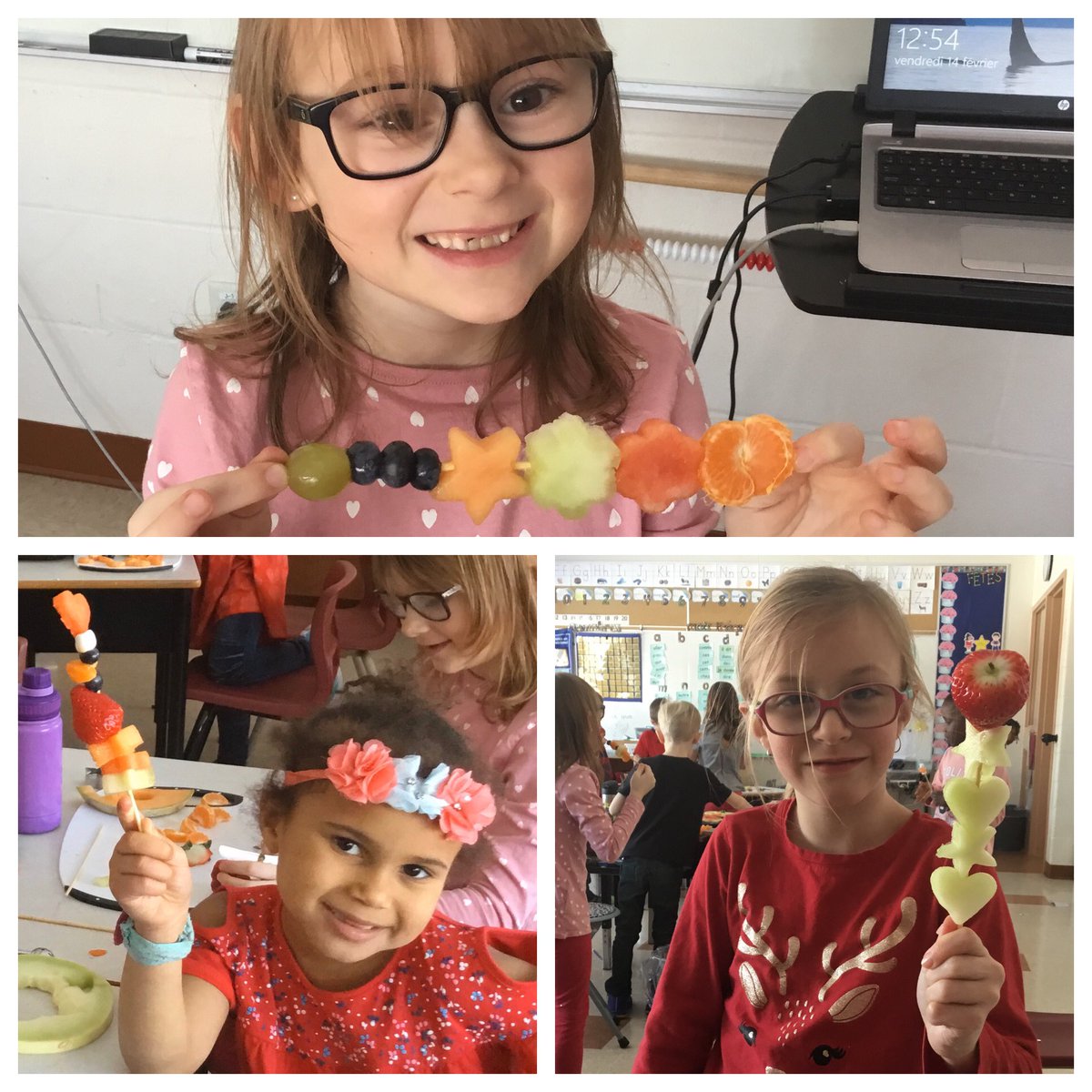 Apprenti_action's tweet photo. Grâce à la subvention #ViceVersa des élèves de 1re année de l’école Sainte-Thérèse développent leurs compétences culinaires. Ils ont concocté des brochettes de fruits 🍓!  Les parents ont fourni les aliments pour leur projet d’art culinaire 👩‍🍳👨🏼‍🍳 @Patrimoinecdn #Apprentienaction https://t.co/9uH2fJ0YLX
