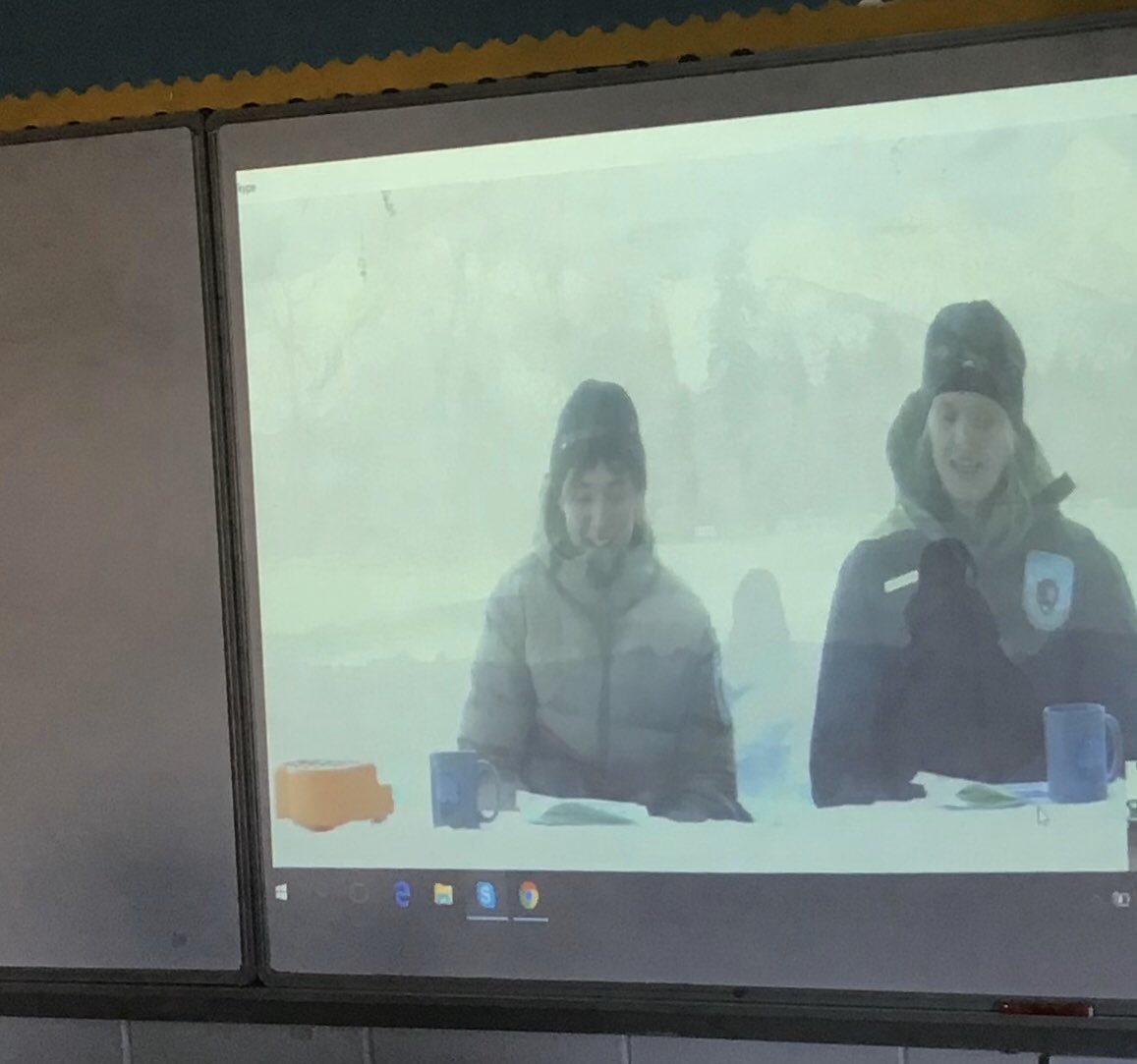 slpasbury's tweet photo. @SkypeClassroom can bring the snow to you!!
DMLK Ss visit @GrandTetonNPS Rangers Elizabeth and Olivia discuss animal🐻adaptations from their desk made of snow! @Asbury_ParkSD @MrGrassoAP @MrSchusslerAP @jillianpmcmanus @mrsnormanap #SnowDesk #GrandTetons #NationalParks #Skype https://t.co/l0sY8fJG4w
