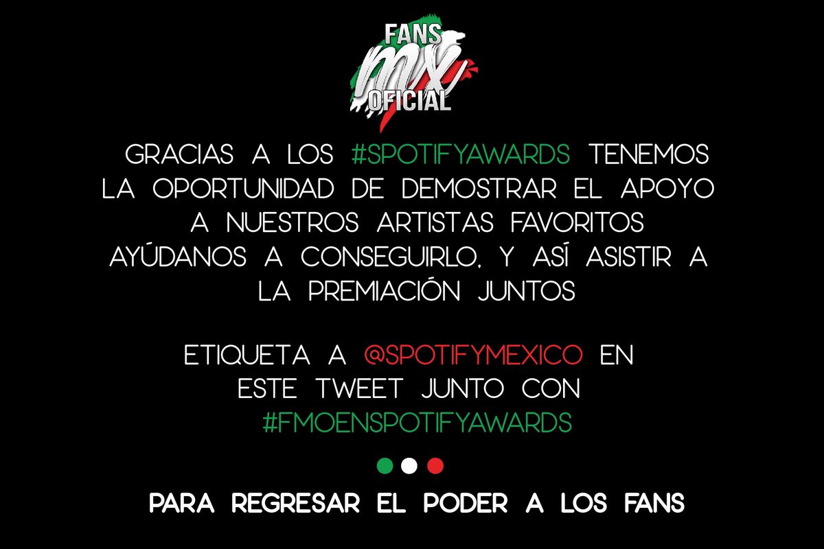 fansmxoficial's tweet photo. Para regresar el poder a los fans✨
#FMOEnSpotifyAwards @SpotifyMexico https://t.co/WHOX7clq1i
