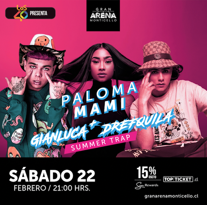 TuMedio's tweet photo. CONFIRMADO!

#SummerLove reúne a los máximos exponentes del genero urbano Paloma Mami (@palomamamicl), Drefquila (@dref_kun) y Gianluca (@gianluca____11) el próximo sábado 22 de febrero, en Gran Arena Monticello.

Entradas por TopTicketChile
#SummerTrap2020 #SummerTrap https://t.co/ajmWrAG09p