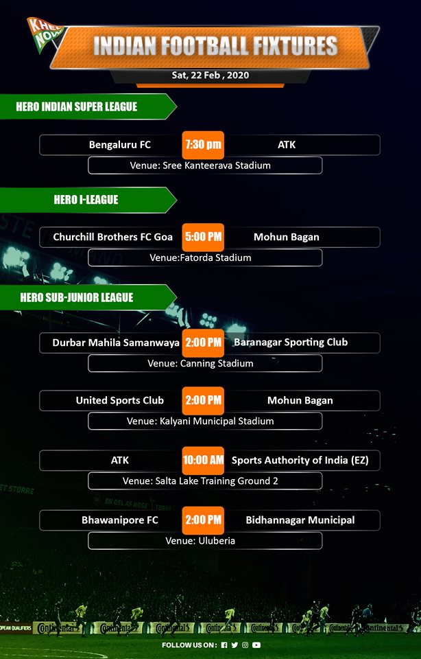 KhelNow's tweet photo. Check out the fixtures for Saturday!π― #IndianFootball #HeroISL #HeroILeague #HeroElite #GoaProLeague #HeroJr #HeroElite https://t.co/jqshBS7iPh