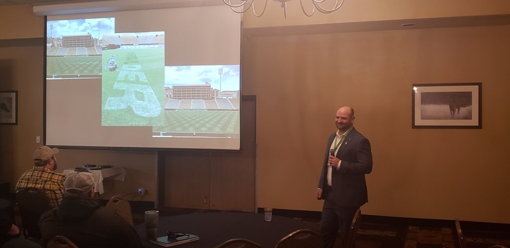 CUBuffsTurf's tweet photo. Had the pleasure of presenting at the Wyoming Groundskeeper and Growers Association conference this morning in Casper. What a great audience doing great things, appreciate the opportunity!  #GoBuffs #Team1stClass #ProfessionalDevelopment https://t.co/LmkMaUaY6I