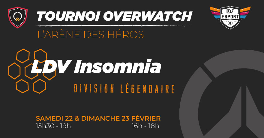 LDVEsport's tweet photo. [OVERWATCH]
Ce week-end, nos #LDVInsomnia participent à l'@AreneDesHeros !

🌟 Divison Légendaire
📅 Phases de poules: 22/02 de 15h30 à 19h / Phases finales: 23/02 de 16h à 18h
🎥 Cast ici https://t.co/4YTAI6uGat

Bon courage 👊
📎 Pour plus d'infos: https://t.co/veOGDcXglD https://t.co/W6CXnCDluY