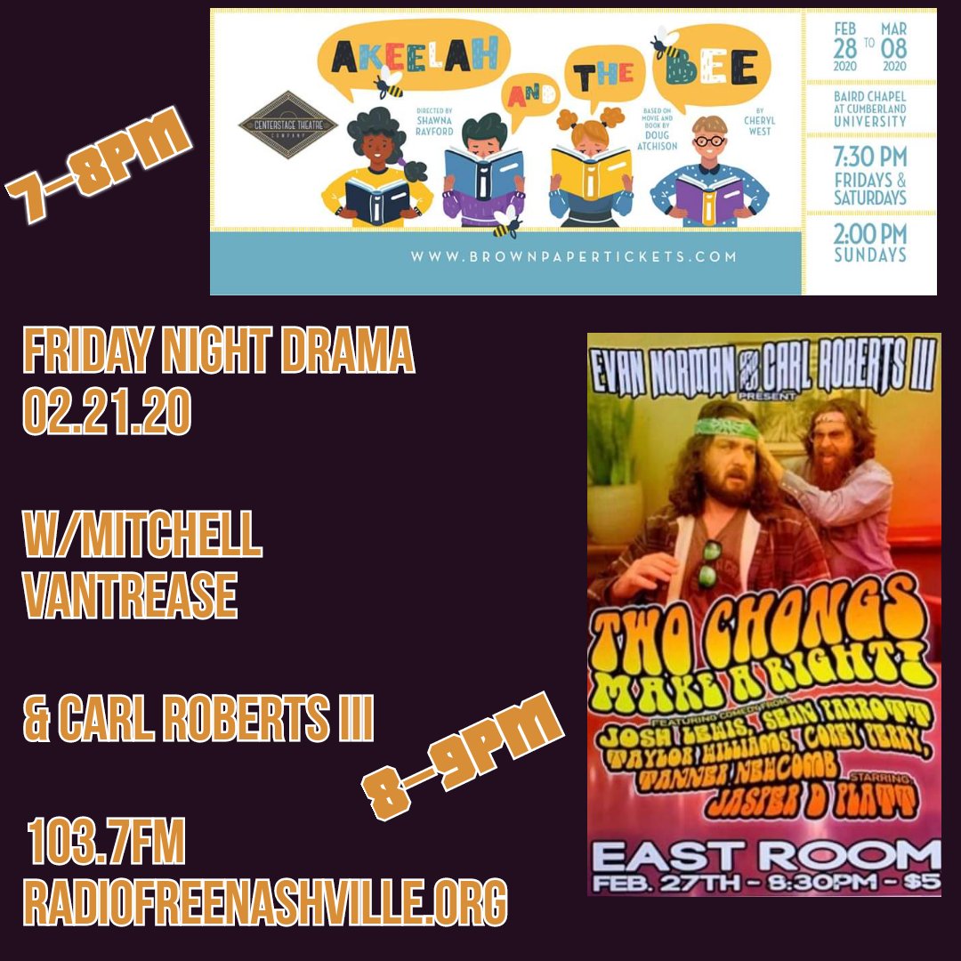 Tonight on <a href="/radiofreenash/">Radio Free Nashville</a>! <a href="/CSTheatreComp/">Centerstage</a> @c3peeold 
#nashville #radiofreenashville #fridaynightdrama #communityradio #theatre #comedy #standupcomedy