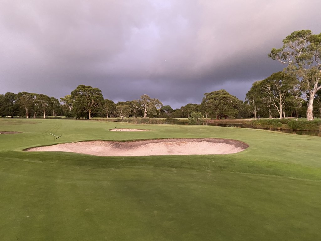 Course set up with showers in the background. #Melbourne #Golf