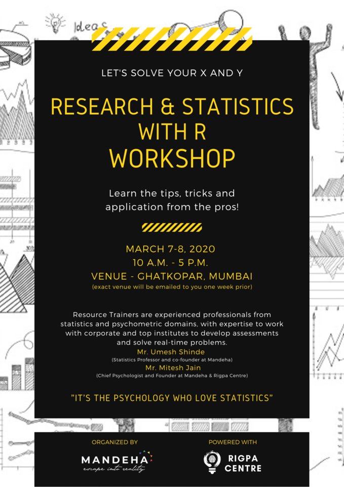 MandehaJ's tweet photo. Hosting a Statistics Workshop in Central Mumbai by one of our founder on March 7-8th.
As they they it is psychology who loves Statistics.
 #workshop #statistics #research #psychology #spss #rstats #rstatistics #psychologistinmumbai #studentsworkshop #psychologystudent https://t.co/bRidQapPgA