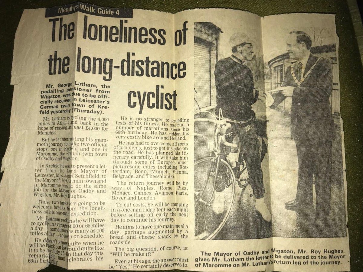 MenphysUK's tweet photo. Something from the archive 🚴♂️
George Latham, the pedalling pensioner cycled 4,000 miles to Athens 🇬🇷 and back raising £4,000 for Menphys.
#50YearsofMenphys #Leicester #Charity https://t.co/N5nQbJNNgx