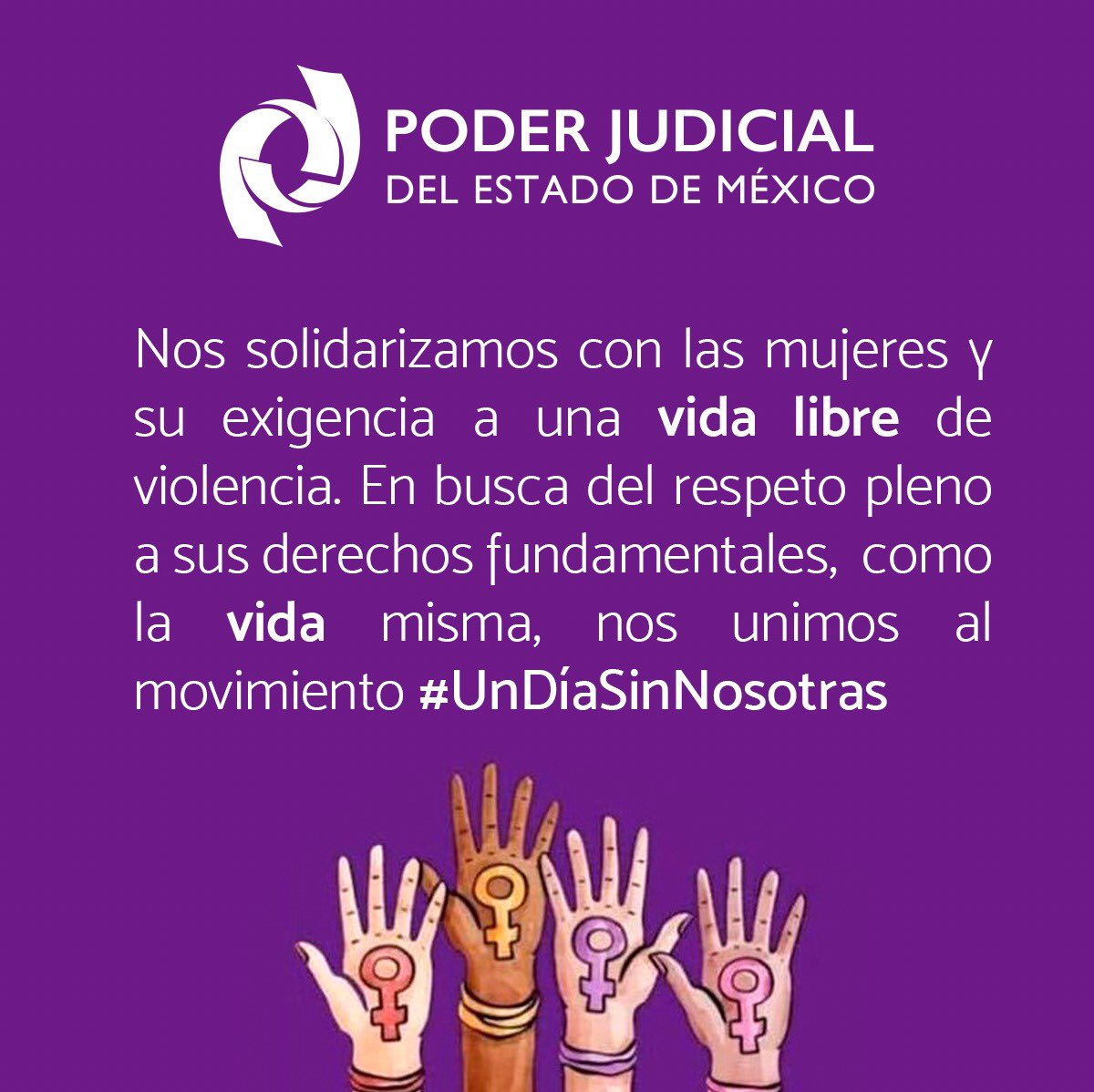 Poder Judicial Edomex al Twitter: "Juezas, jueces, magistradas, magistrados  y servidores de la institución apoyamos la causa de las mujeres que buscan  visibilizar la violencia y exigen respeto pleno a sus derechos