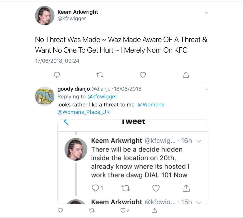 The would-be-but-not-really “bomber” even popped back on Twitter a couple of days later on 17.6.18 to confirm that; yes, he was indeed a sad Twitter troll who just liked to eat KFC! However, by then TERFs had already started their spin that it was ‘trans rights activists’...