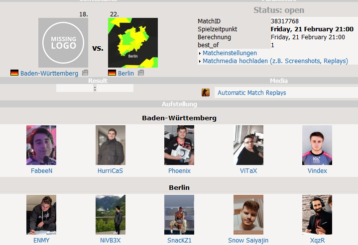 ⚔️ Gleich geht's los mit der #DLM - Spieltag 3 ⚔️

<a href="/CsgoBerlin/">Berlin.CS2 🐻 | ESL DACH</a> 🆚 #BaWü

Diesmal wird aber #Berlin das Geberland sein h3h3h3h3

📺twitch.tv/XqzR (90s Delay)