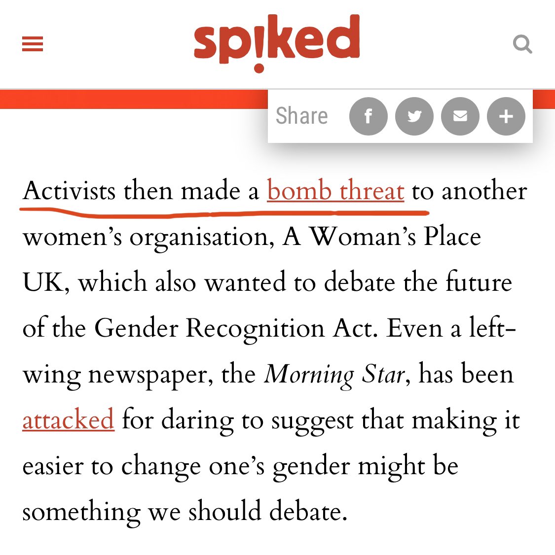 And so the lie spread... Even by those who had originally recognised that the non-existent “bomb threat” had come from a “Male Bo Derek” twitter troll, they now rewrote history, claiming it was “activists” on media platforms known to be trans-hostile...