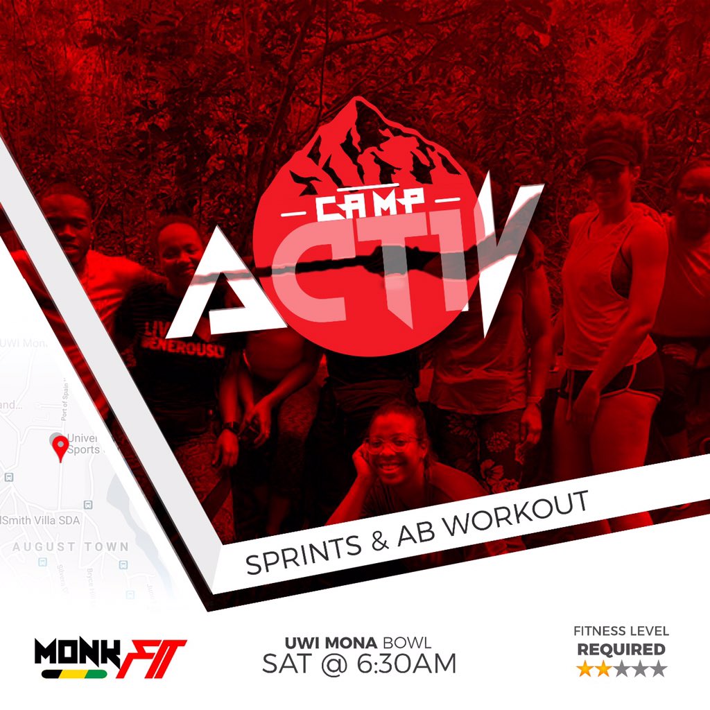 monkfitintl's tweet photo. Camp ActiV continues this Saturday, February 22 with Sprints and Ab workouts 🏃🏿
#GetActiV with us at 6:30AM sharp at the UWI Mona Bowl.
Free of cost and open to every and any one!
Keep up with our #CampActiV series here @monkfitJA & on IG 💪🏾 https://t.co/jYWqaj5JGY