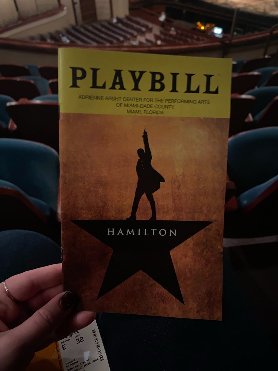 NdotShep's tweet photo. I’ve entered the lottery 32,000 times and the odds are beyond scary and I thought it was helpless. But I was not throwing away my shot, and click boom then it happened and my world turned upside down. Awesome. Wow. #hamiltonmiami @ArshtCenter @HamiltonMusical https://t.co/yqWaWqhE71