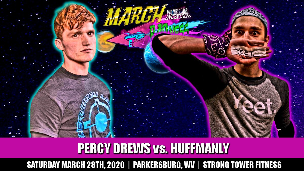 PWInception's tweet image. We couldn't be more excited to see the first match we're announcing for #MarchRadness! Percy Drews vs Huffmanly is an absolute show-stealer and we are proud to be able to deliver it to our fans on March 28th!

Read the full match write-up @ facebook.com/prowrestlingin…